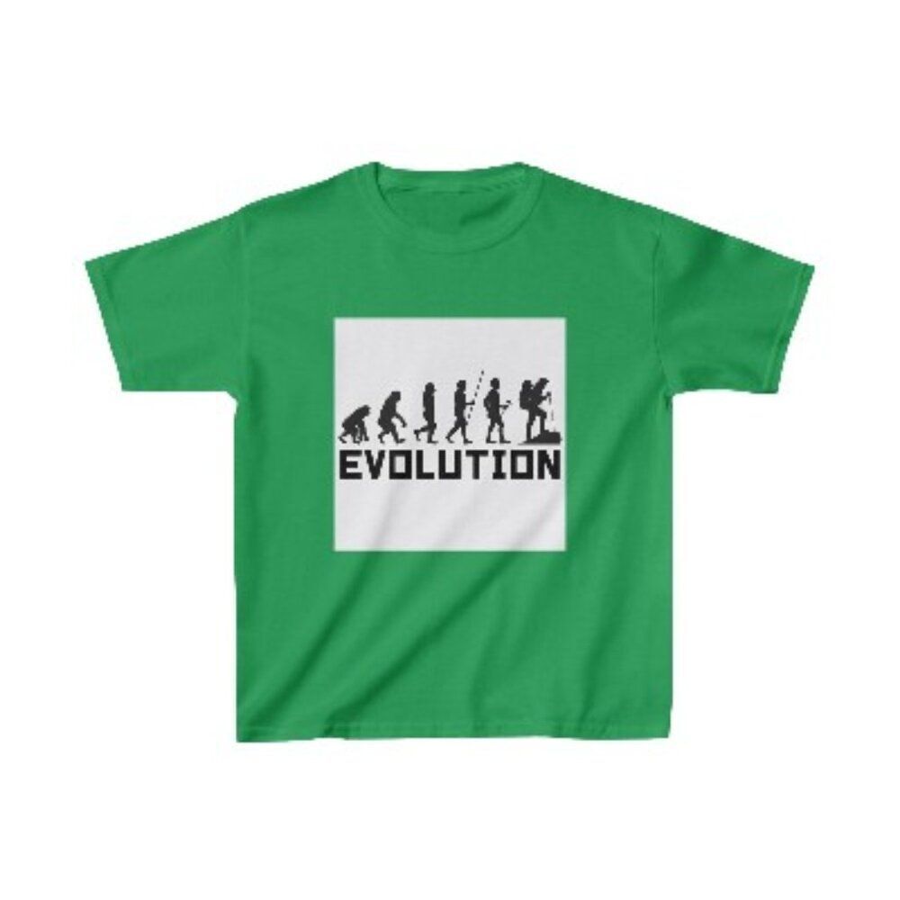 Green T-Shirt with Evolution Graphic Depicting Human Progression for Science